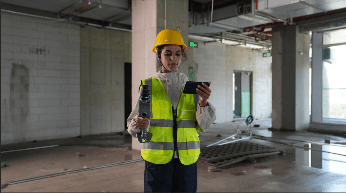Engineer using Lixel K2 on a construction site