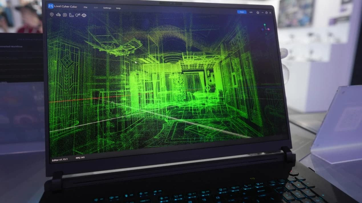 3D scene displayed on a laptop